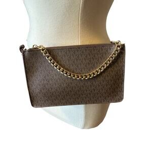 Michael Kors NEW Brown MK Signature Fanny Pack Belt Bag Medium Gold Chain